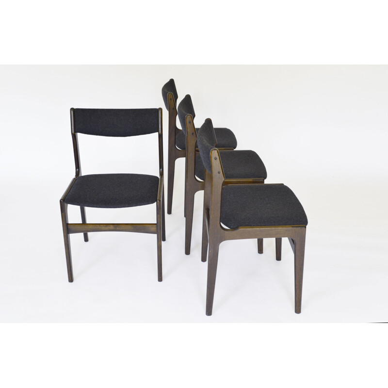 Set of 4 felt & walnut vintage dining chairs by Erik Buch for O.D. Møbler, Denmark 1960s