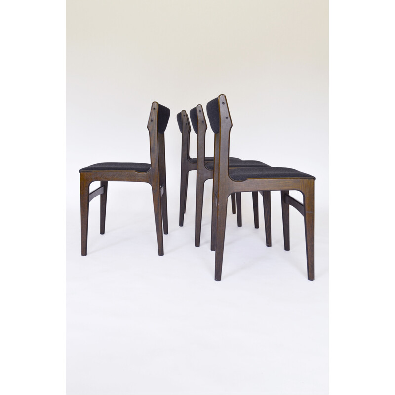 Set of 4 felt & walnut vintage dining chairs by Erik Buch for O.D. Møbler, Denmark 1960s