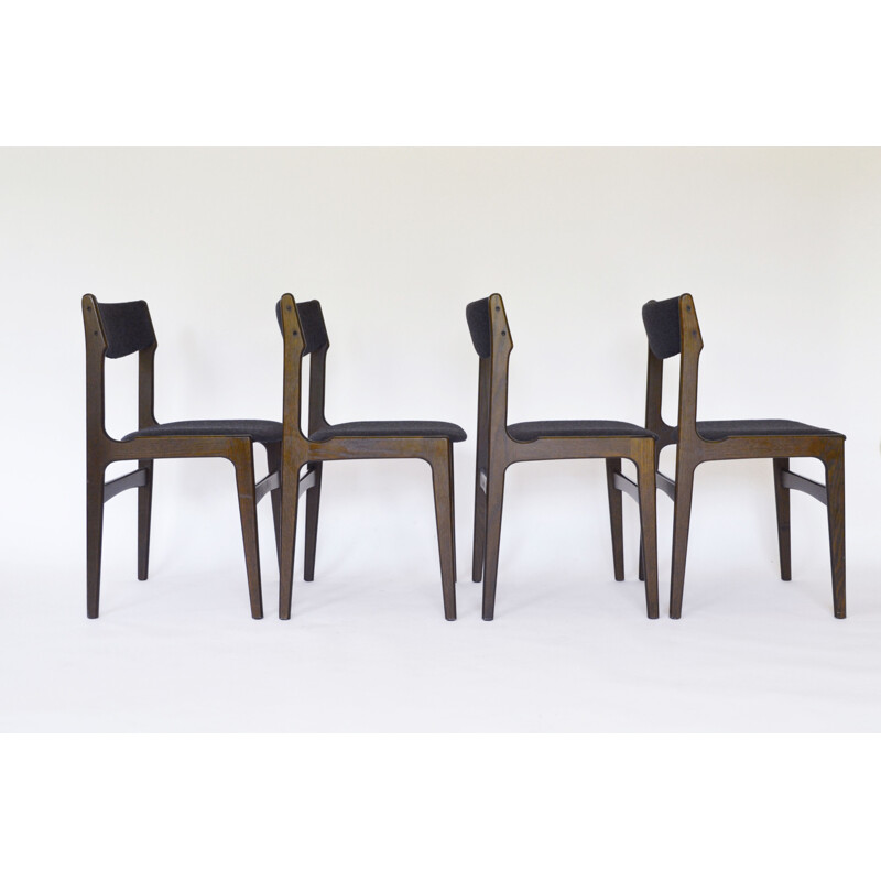 Set of 4 felt & walnut vintage dining chairs by Erik Buch for O.D. Møbler, Denmark 1960s