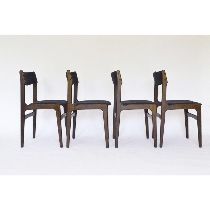 Set van 4 vintage stoelen van vilt en walnoot door Erik Buch voor O.D. Møbler, Denemarken 1960