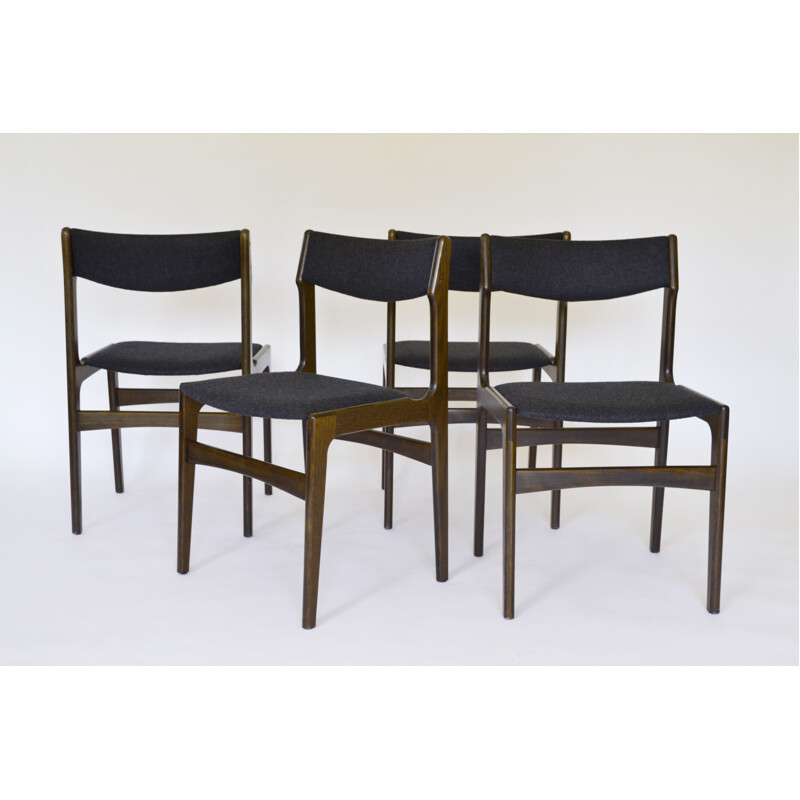 Set of 4 felt & walnut vintage dining chairs by Erik Buch for O.D. Møbler, Denmark 1960s