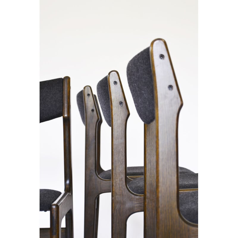 Ensemble de 4 chaises vintage en feutre et noyer par Erik Buch pour O.D. Møbler, Danemark 1960