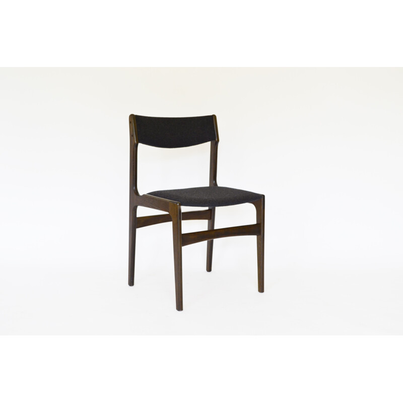 Set of 4 felt & walnut vintage dining chairs by Erik Buch for O.D. Møbler, Denmark 1960s