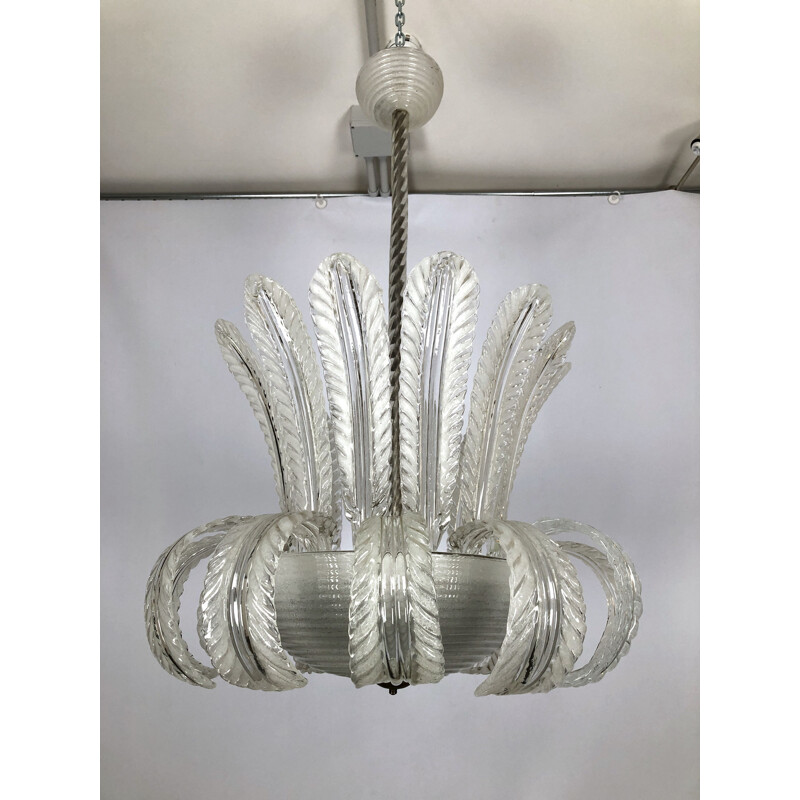 Vintage art deco glass chandelier "Pulegoso" by Barovier and Toso, Italy 1940