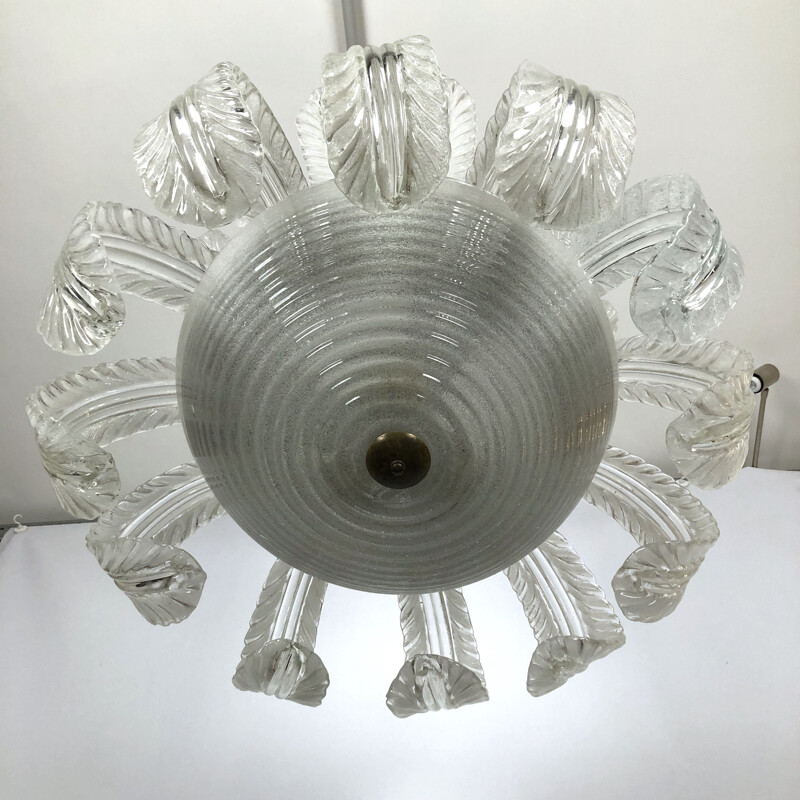 Vintage art deco glass chandelier "Pulegoso" by Barovier and Toso, Italy 1940