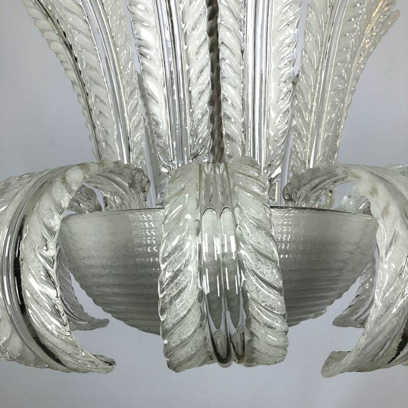 Vintage art deco glass chandelier "Pulegoso" by Barovier and Toso, Italy 1940