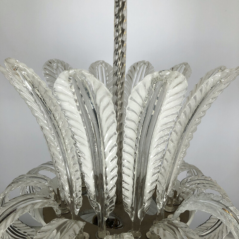 Vintage art deco glass chandelier "Pulegoso" by Barovier and Toso, Italy 1940