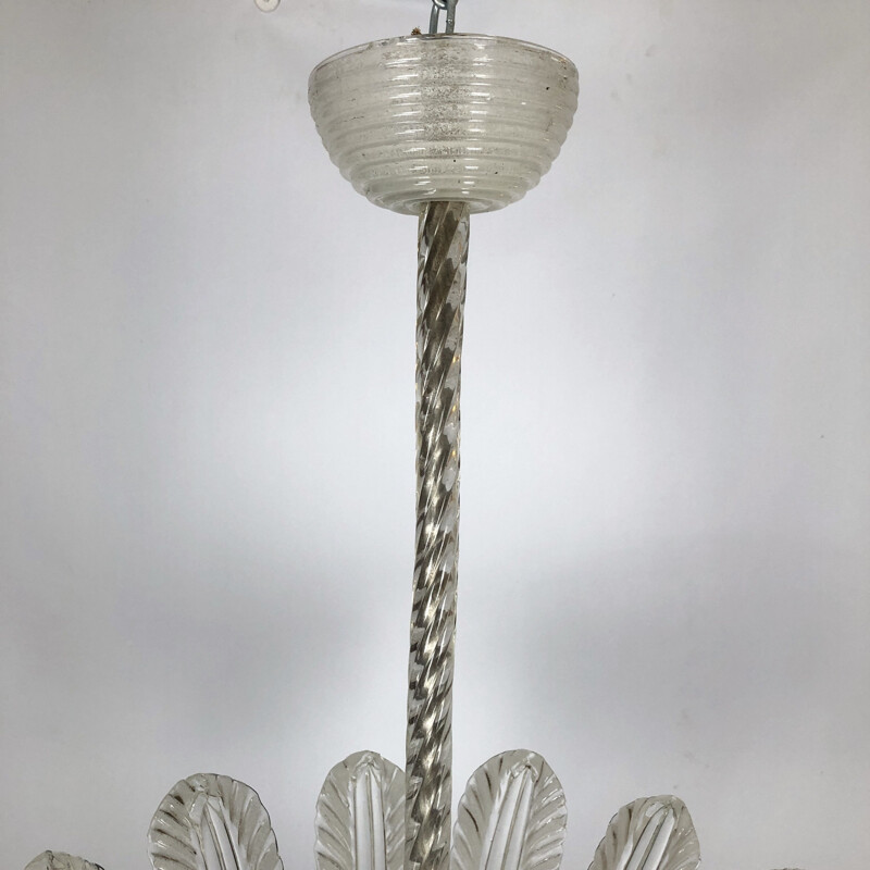 Vintage art deco glazen kroonluchter "Pulegoso" van Barovier en Toso, Italië 1940