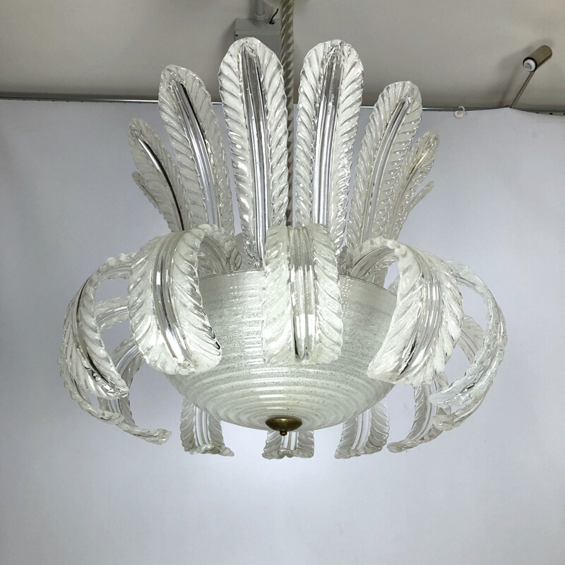 Vintage art deco glass chandelier "Pulegoso" by Barovier and Toso, Italy 1940