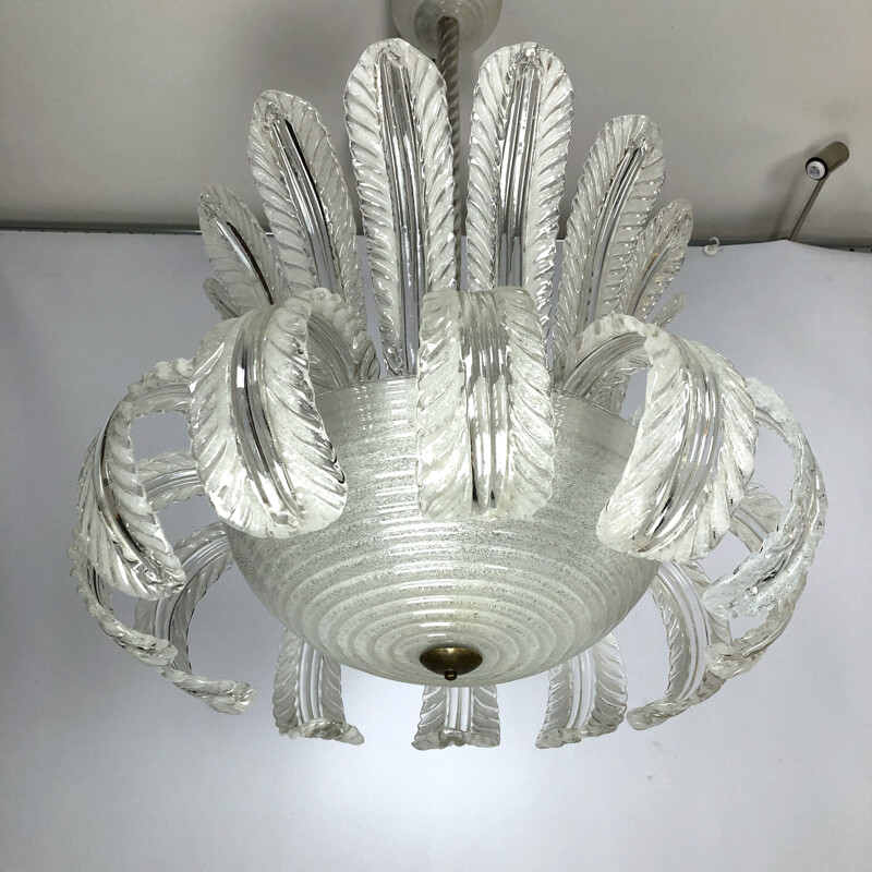 Vintage art deco glass chandelier "Pulegoso" by Barovier and Toso, Italy 1940