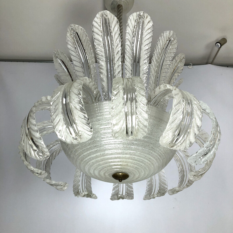 Vintage art deco glazen kroonluchter "Pulegoso" van Barovier en Toso, Italië 1940