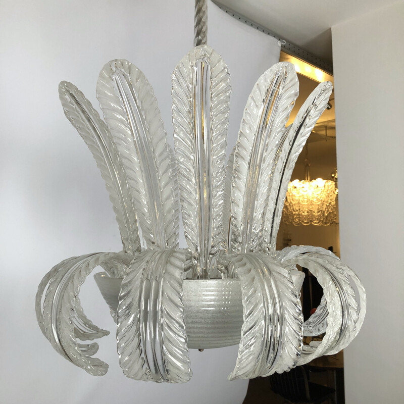 Vintage art deco glass chandelier "Pulegoso" by Barovier and Toso, Italy 1940