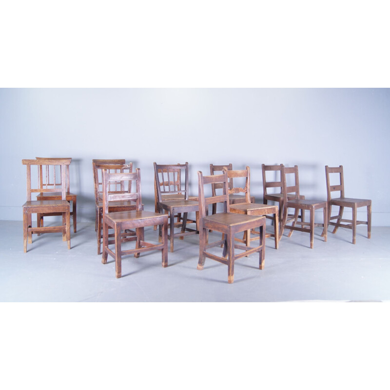 Set of 13 antique farmhouse dining chairs