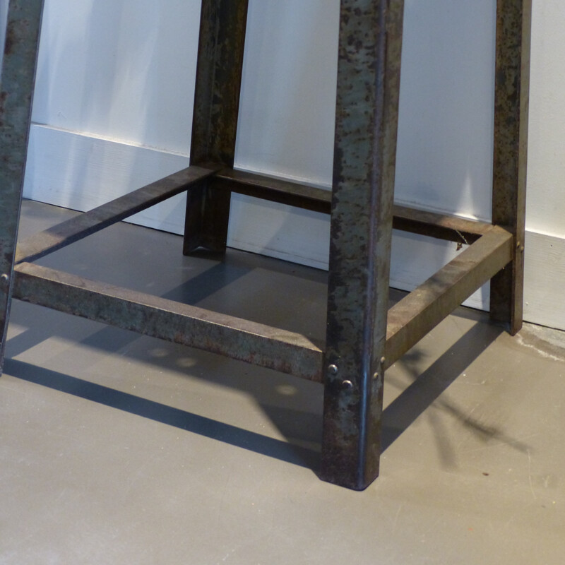 High industrial stool in riveted metal - 1960s