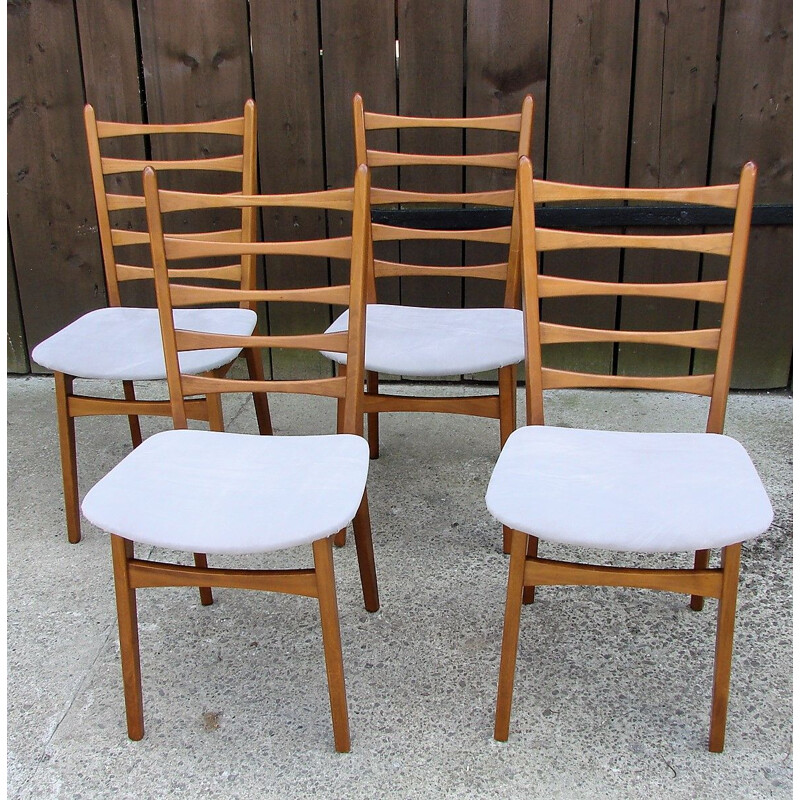 Ensemble de 4 chaises vintage en bois et tissu, 1960