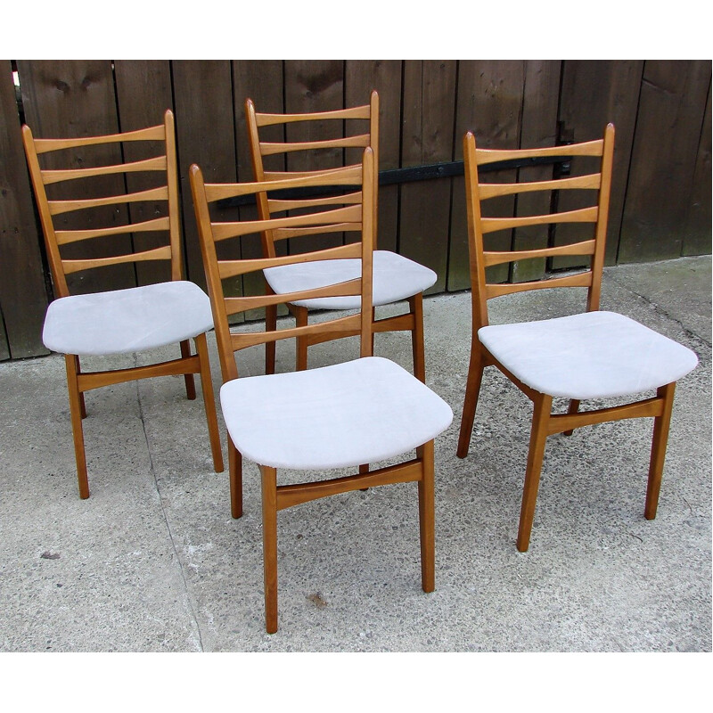 Ensemble de 4 chaises vintage en bois et tissu, 1960