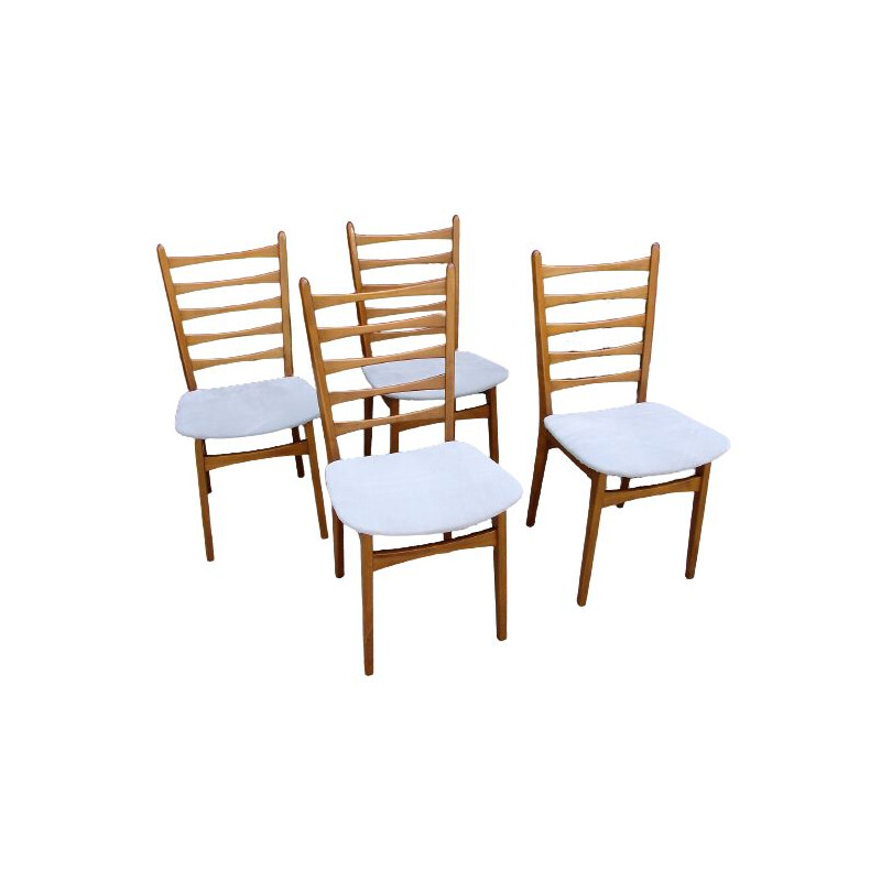 Conjunto de 4 cadeiras de madeira e tecido vintage, 1960