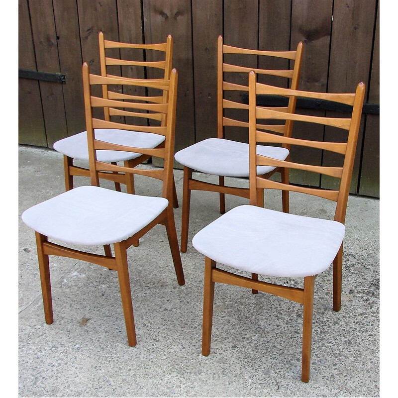 Juego de 4 sillas vintage de madera y tela, 1960