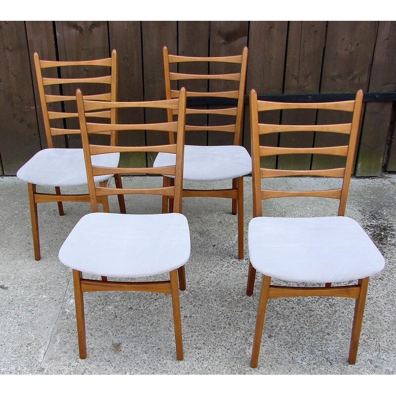 Set of 4 wood and fabric vintage chairs, 1960s