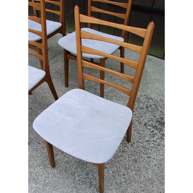 Set of 4 wood and fabric vintage chairs, 1960s