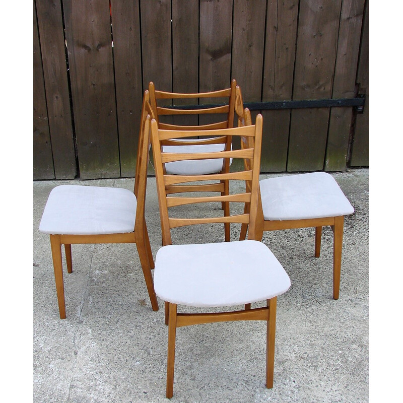 Set of 4 wood and fabric vintage chairs, 1960s