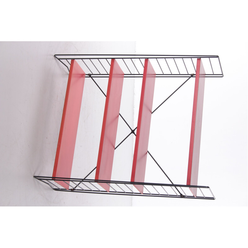 Vintage standing bookshelf red with black uprights by Tomado, Netherlands 1960s