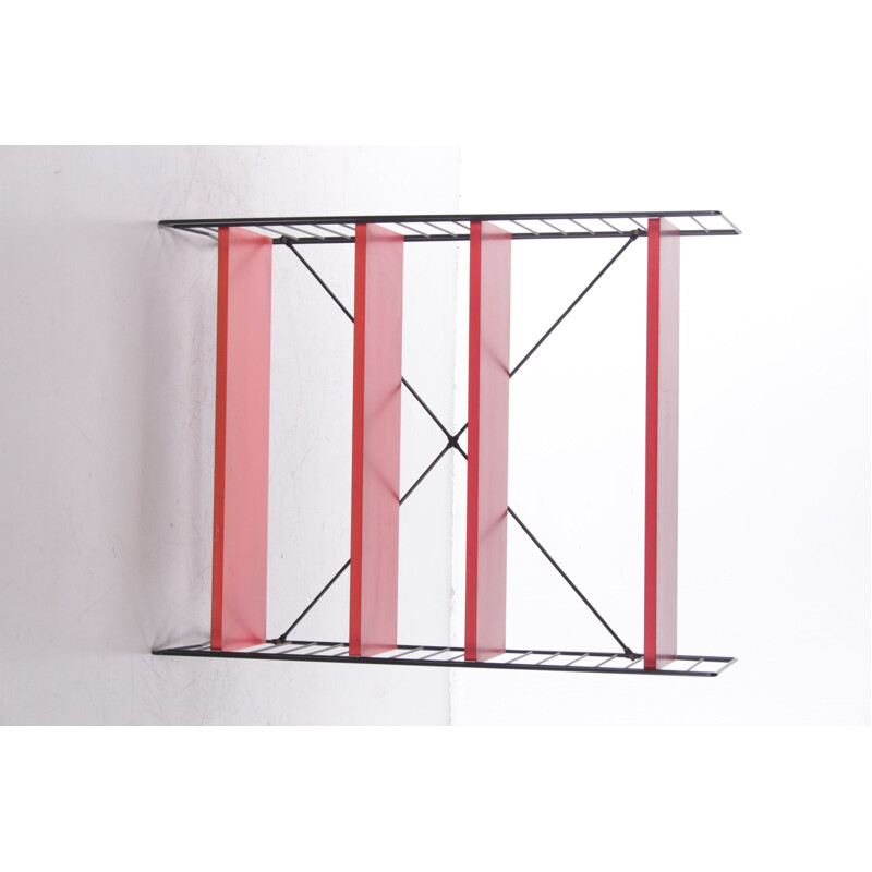 Vintage standing bookshelf red with black uprights by Tomado, Netherlands 1960s