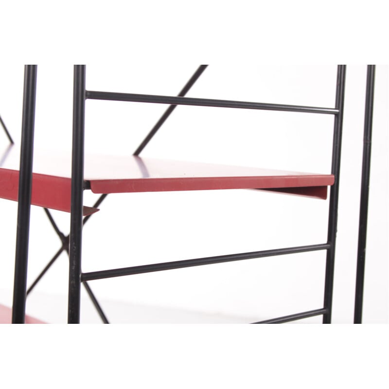 Vintage standing bookshelf red with black uprights by Tomado, Netherlands 1960s