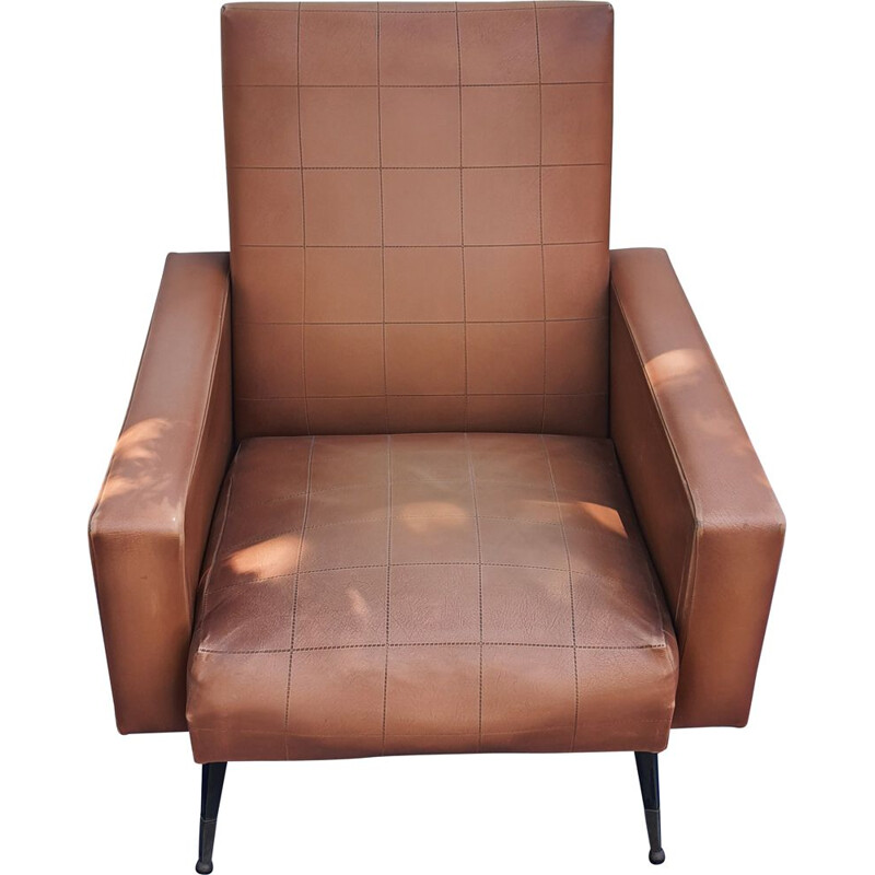 Vintage brown skaï armchair