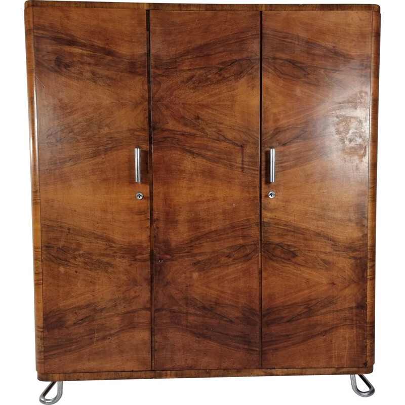 Vintage Art deco walnut wardrobe, 1940s