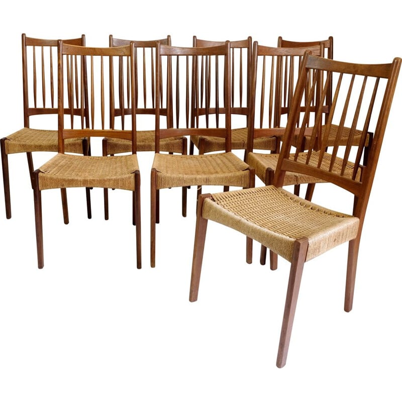 Set of 8 vintage teak and rope chairs by G Plan, 1960s