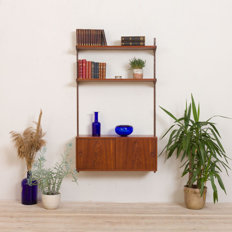 Vintage teak wall unit with cabinet by Kai Kristiansen for FM Mobler, 1960s