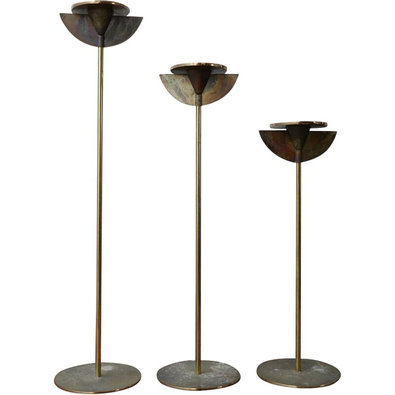 Set of 3 mid-century brass candlesticks, Holland 1960s