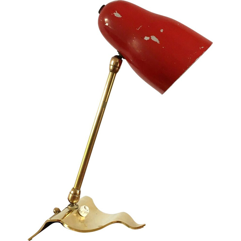 Lampada vintage con base e braccio in ottone, 1950