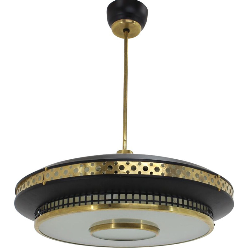 Vintage black and gold UFO pendant lamp, Czechoslovakia 1960s