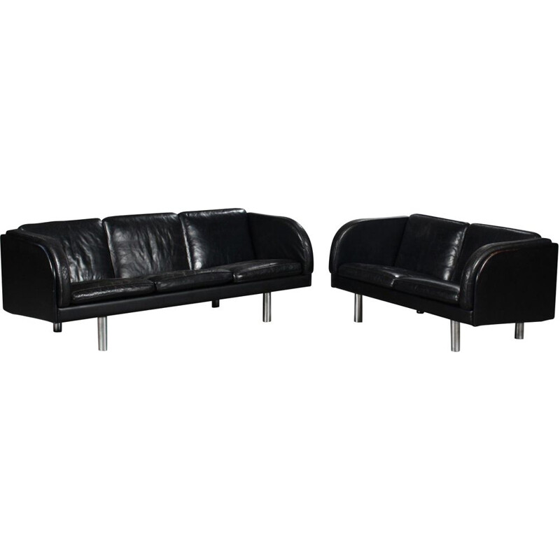 Mid century black leather 3 seater sofa by Gammelgaard, 1970s