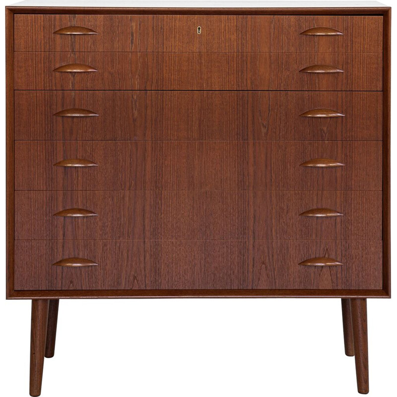 Mid century wider chest of 6 drawers in teak by Johannes Sorth for Nexø, Denmark 1960s