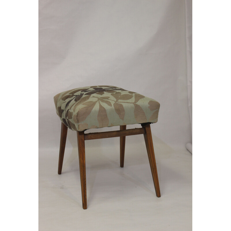 Tabouret vintage en hêtre et tissu jacquard, 1950