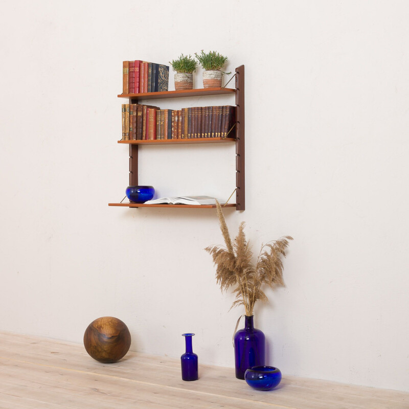 Vintage Ergo teak wall unit with 3 shelves by John Texmon for Blindheim Møbelfabrikk, Norway 1960s