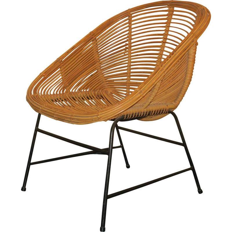 Mid century rattan and iron pod armchair, 1960s