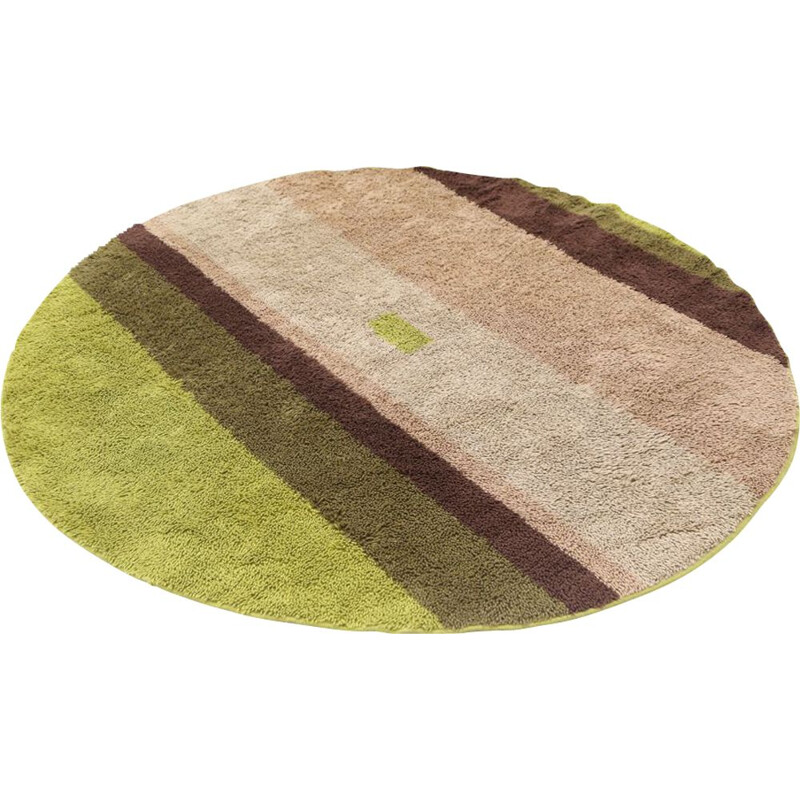 Vintage round green, pink and brown carpet, 1960s