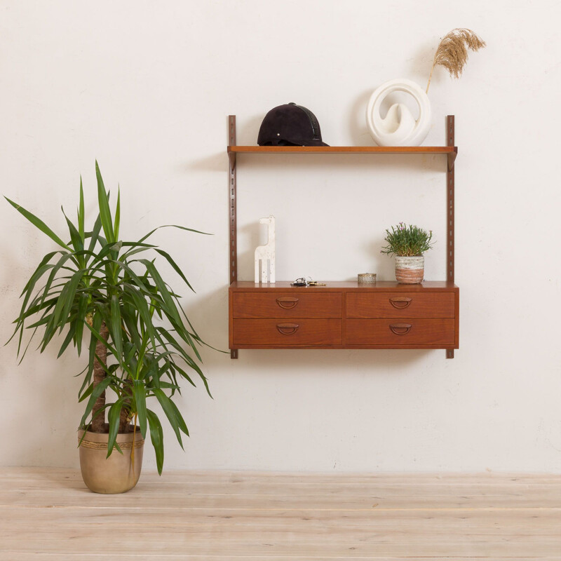 Vintage entry chest wall unit in teak shelving by Kai Kristiansen for FM Mobler, Denmark 1960s