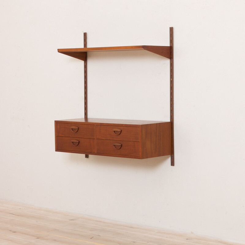 Vintage entry chest wall unit in teak shelving by Kai Kristiansen for FM Mobler, Denmark 1960s