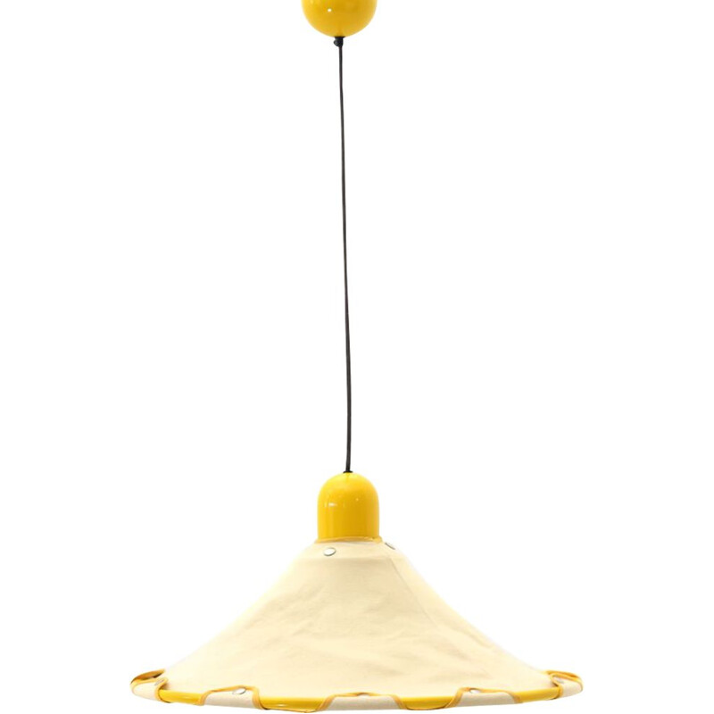 Vintage yellow chandelier with canvas diffuser, Italy 1980s