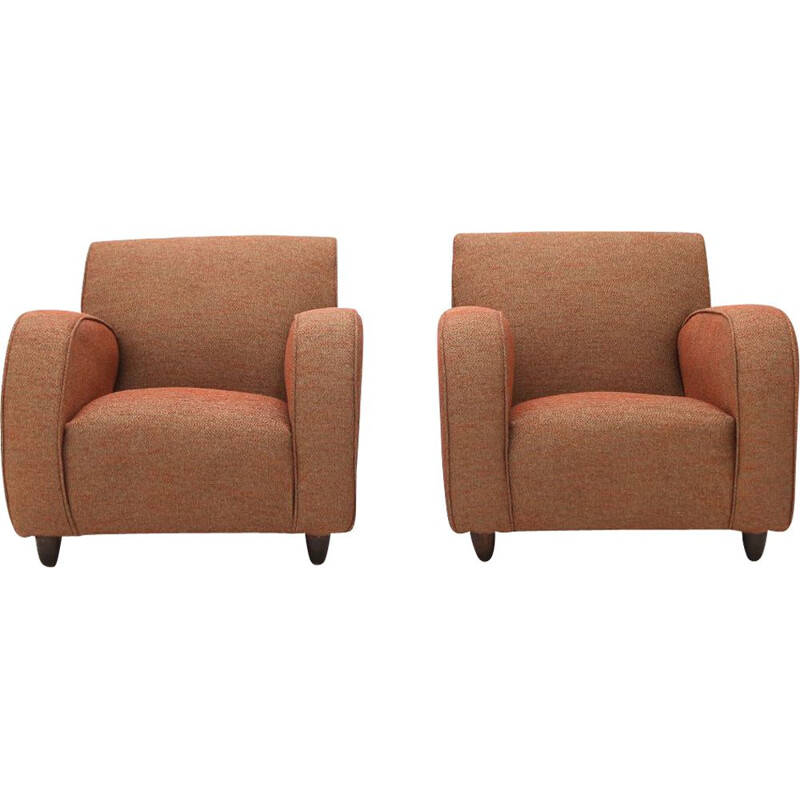 Pair of vintage armchairs in brick fabric, Italy 1930