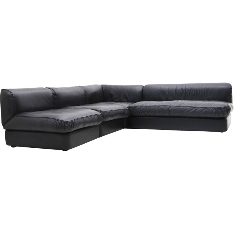 Vintage modular sofa in black leather by Cinova, 1960s