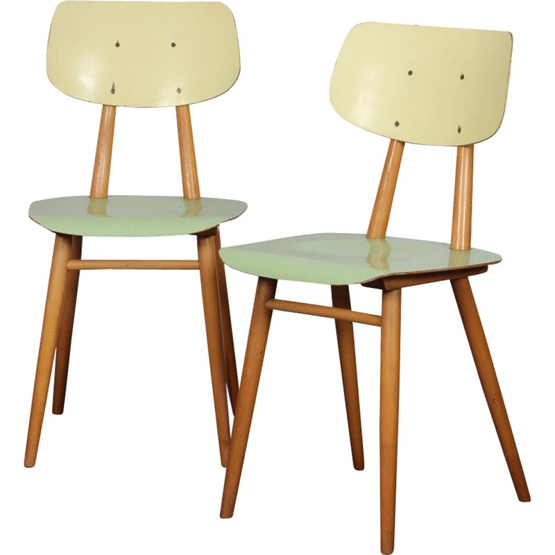 Pair of vintage green chairs for Ton, 1960s