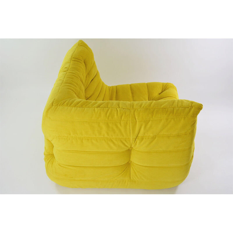 Vintage TOGO corner armchair in yellow corduroy by Michel Ducaroy for Ligne Roset, 2000s