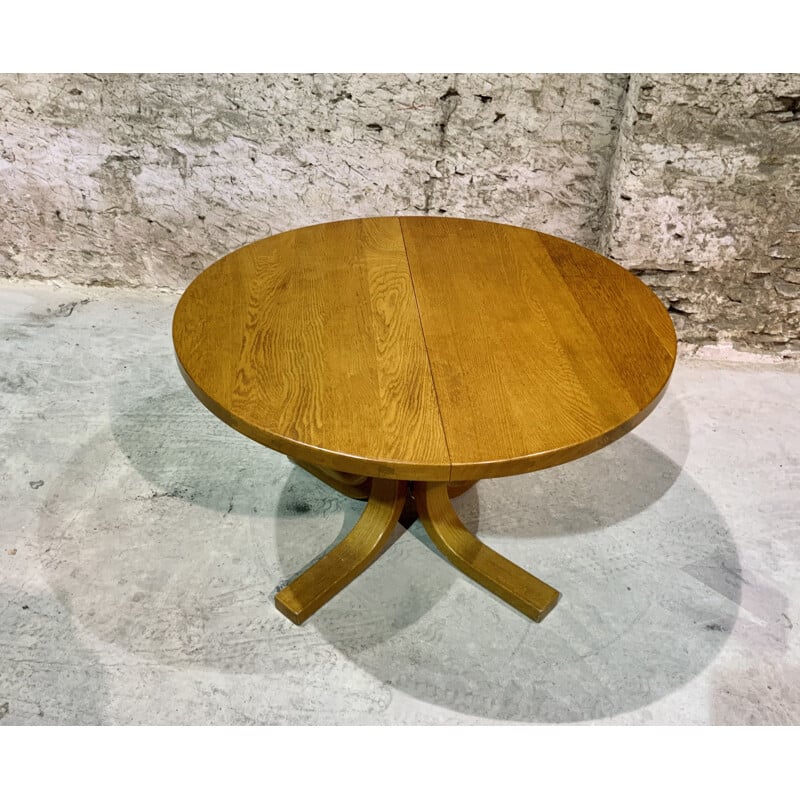 Vintage solid oak table T40 by Pierre Chapo, 1970s