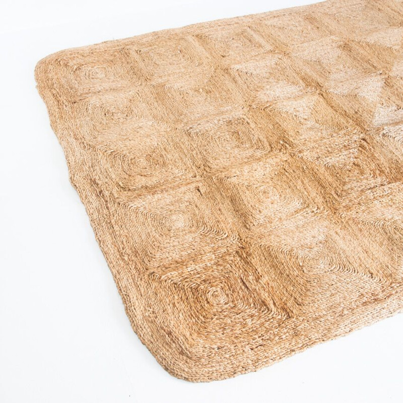 Large handmade vintage carpet made of vegetal fiber
